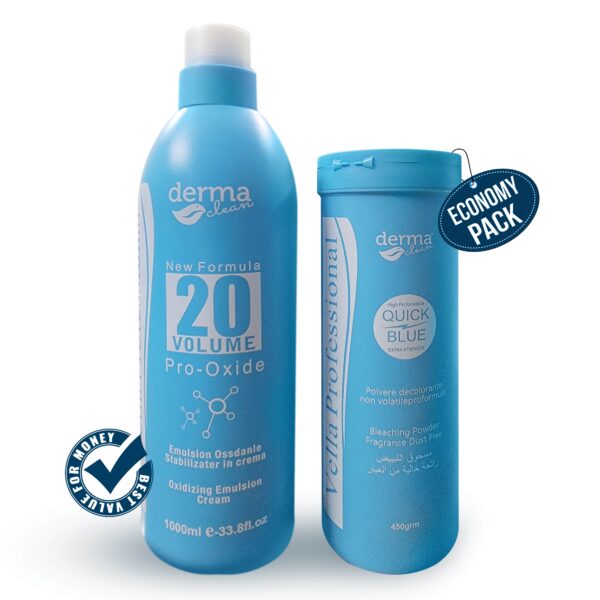 Derma Clean Skin Polish Quick Blue Bleach Salon Pack Powder Volume Developer 1000ml